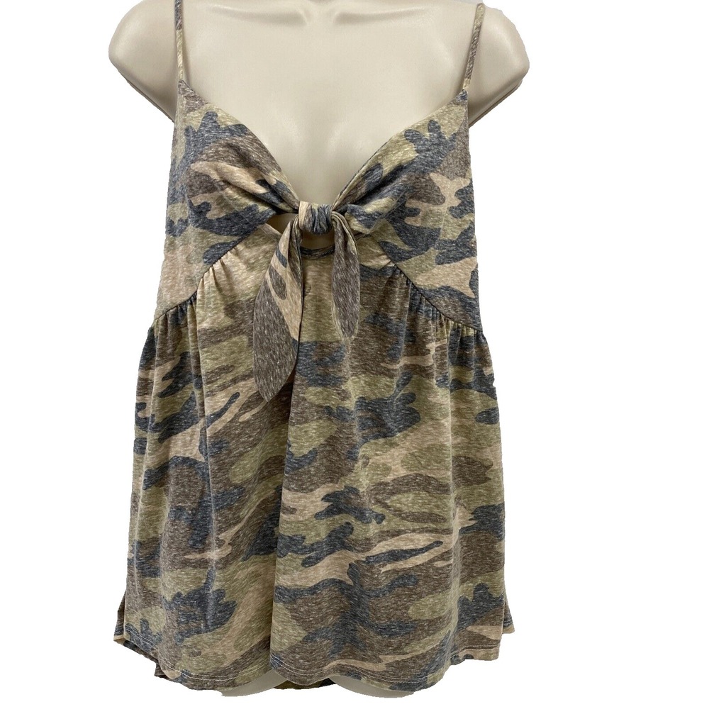 Womens Hopely camo Tank Top Size small oversized New tie knot detail cut out